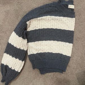 Blue and white stripped chunky knit sweater, cropped